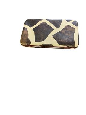 Giraffe-Pattern Hard Case Clutch - Brown & Cream